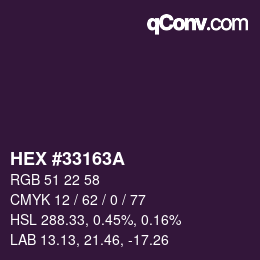 Color code: HEX #33163A | qconv.com