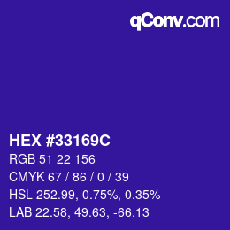 Color code: HEX #33169C | qconv.com