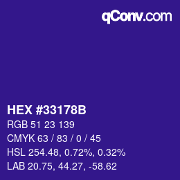 カラーコード: HEX #33178B | qconv.com