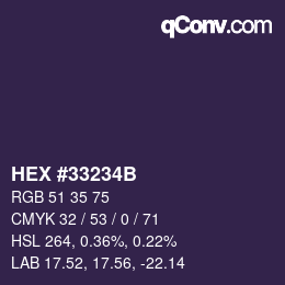 Color code: HEX #33234B | qconv.com