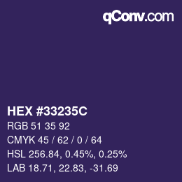Color code: HEX #33235C | qconv.com