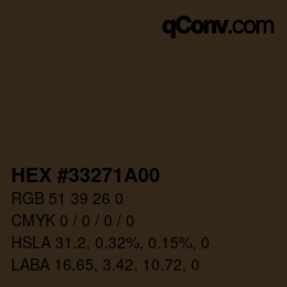 Color code: HEX #33271A00 | qconv.com