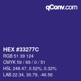 Code couleur: HEX #33277C | qconv.com
