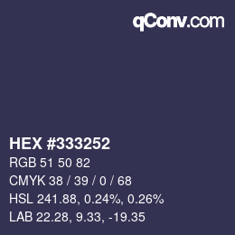 Farbcode: HEX #333252 | qconv.com