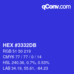 Color code: HEX #3332DB | qconv.com