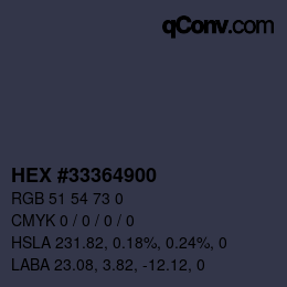 Color code: HEX #33364900 | qconv.com