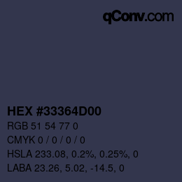 カラーコード: HEX #33364D00 | qconv.com