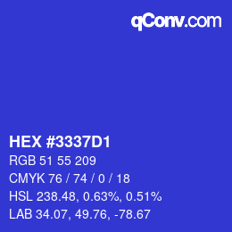 颜色代码: HEX #3337D1 | qconv.com