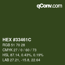 Color code: HEX #33461C | qconv.com