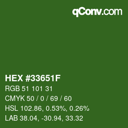 Color code: HEX #33651F | qconv.com