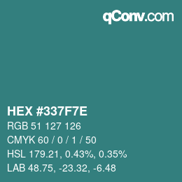 Color code: HEX #337F7E | qconv.com