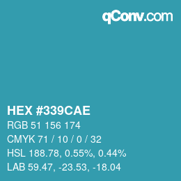 Color code: HEX #339CAE | qconv.com