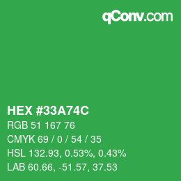 Color code: HEX #33A74C | qconv.com