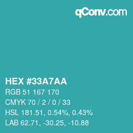Color code: HEX #33A7AA | qconv.com