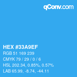 カラーコード: HEX #33A9EF | qconv.com