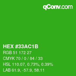 颜色代码: HEX #33AC1B | qconv.com