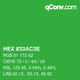 Color code: HEX #33AC3E | qconv.com