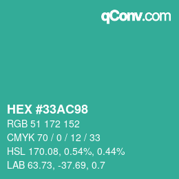カラーコード: HEX #33AC98 | qconv.com