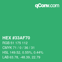 颜色代码: HEX #33AF70 | qconv.com