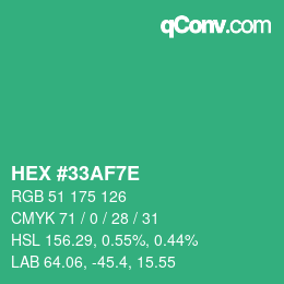 Color code: HEX #33AF7E | qconv.com