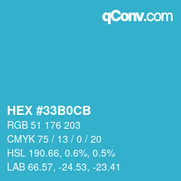 Color code: HEX #33B0CB | qconv.com