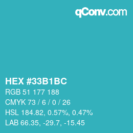 Color code: HEX #33B1BC | qconv.com