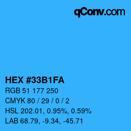 Color code: HEX #33B1FA | qconv.com