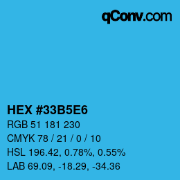 颜色代码: HEX #33B5E6 | qconv.com
