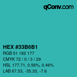 カラーコード: HEX #33B6B1 | qconv.com
