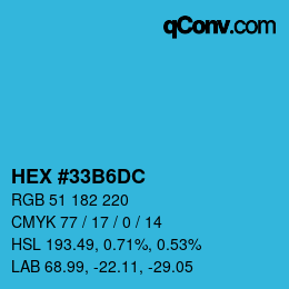 Color code: HEX #33B6DC | qconv.com