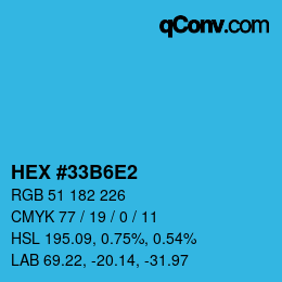 カラーコード: HEX #33B6E2 | qconv.com