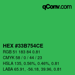 カラーコード: HEX #33B754CE | qconv.com