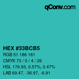 Color code: HEX #33BCB5 | qconv.com