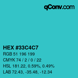 颜色代码: HEX #33C4C7 | qconv.com