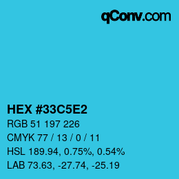 カラーコード: HEX #33C5E2 | qconv.com