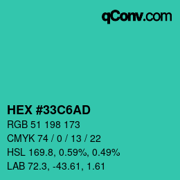 Color code: HEX #33C6AD | qconv.com