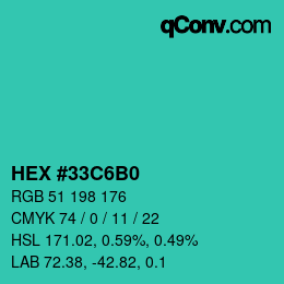 Color code: HEX #33C6B0 | qconv.com