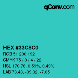 Color code: HEX #33C8C0 | qconv.com