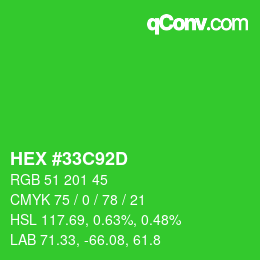 Color code: HEX #33C92D | qconv.com