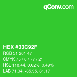 Color code: HEX #33C92F | qconv.com