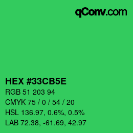 カラーコード: HEX #33CB5E | qconv.com