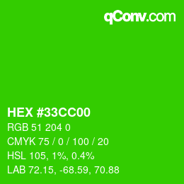 颜色代码: HEX #33CC00 | qconv.com