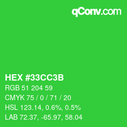 颜色代码: HEX #33CC3B | qconv.com