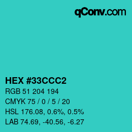颜色代码: HEX #33CCC2 | qconv.com