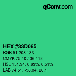 カラーコード: HEX #33D085 | qconv.com