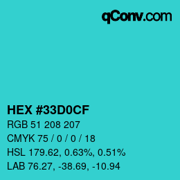 Farbcode: HEX #33D0CF | qconv.com