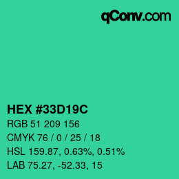 颜色代码: HEX #33D19C | qconv.com