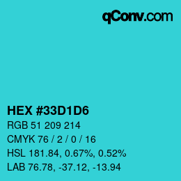 カラーコード: HEX #33D1D6 | qconv.com