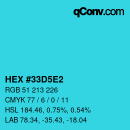 カラーコード: HEX #33D5E2 | qconv.com