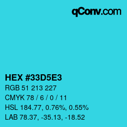 カラーコード: HEX #33D5E3 | qconv.com
